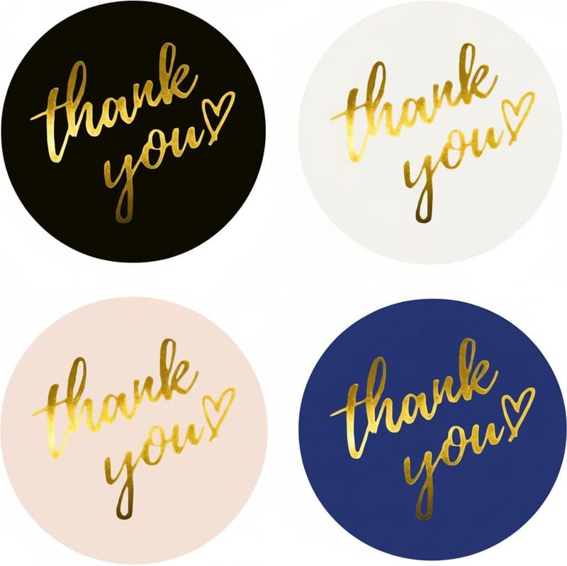 IBAKE 500 PCS Thank You Stickers Roll – 1.5 Inch Round Gold Foil Stickers with Heart Design, 4 Colors (Black, White, Pink, Navy) for Small Business Packaging, Envelopes, Gift Bags, Shipping Boxes - Image 1